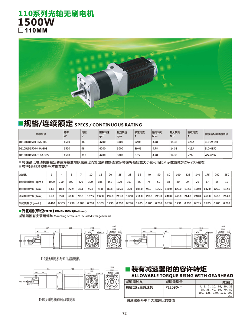 1500W無刷行星機參數